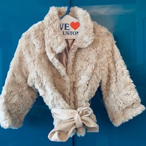 H&M cream faux fur belted coat